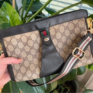 Authentic: Vintage, Gucci Web Sherry Line Clutch converted to Bag
